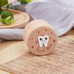 Круглые печатные деревянные футляры для хранения детских зубов с крышками&nbsp;CON-WH0099-75B