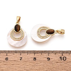 Натуральный тигровый глаз в подвесках из белой раковины&nbsp;KK-N287-11G-02