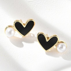 Серьги-гвоздики из латуни в форме сердца EJEW-C141-01G-01