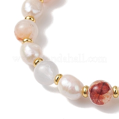 Эластичные браслеты для женщин из натурального красного железистого кварца и культивированного пресноводного жемчуга&nbsp;BJEW-JB13258