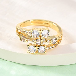 Кольца для женщин с микропаве из латуни и прозрачными кубическими цирконами&nbsp;RJEW-U047-03G