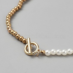 Ожерелья из круглых бусин из сплава и искусственного жемчуга&nbsp;BJEW-WH0041-29G