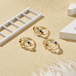 Открытое кольцо-манжета с плетеным сердцем из бисера из натуральных смешанных драгоценных камней RJEW-JR00549