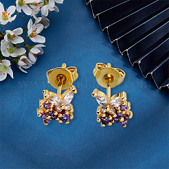 4 пара серег-гвоздиков из латуни двух цветов с микропаве из кубических цирконий&nbsp;EJEW-GO0003-18