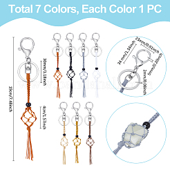 7шт брелок для ключей в виде мешочка из вощеной хлопковой нити в технике макраме HJEW-UN00069