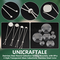 8шт 4 браслета из нержавеющей стали 304 с круглыми кабошонами&nbsp;DIY-UN0056-07