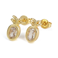 Серьги-гвоздики в форме ананаса с микропаве из латуни и прозрачными кубическими цирконами&nbsp;EJEW-L101-02G