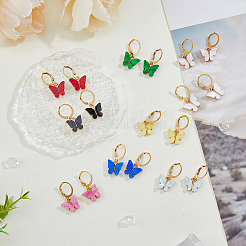 9 пара двухцветных акриловых сережек-бабочек с застежкой-русалкой EJEW-FI0001-97