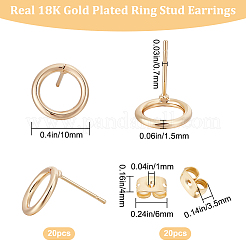 20 шт. долговечные серьги-гвоздики из латуни с покрытием в форме круга для женщин&nbsp;KK-BBC0008-17