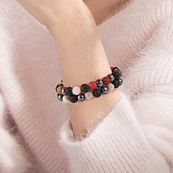 4 шт. 4 стильных круглых браслета из бисера с натуральными драгоценными камнями BJEW-SZ0002-19