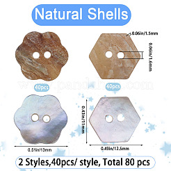 80 шт. 2 стильных пуговицы-ракушки с 2 отверстиями BUTT-GF0001-41