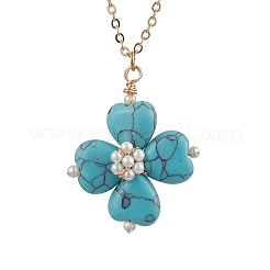 Ожерелья с подвесками из натуральных и синтетических драгоценных камней в виде клевера и трилистника&nbsp;NJEW-JN05170