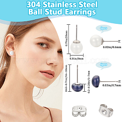 6 пара сережек-гвоздиков с шариками из ракушек и жемчуга в двух стилях EJEW-BBC0001-34