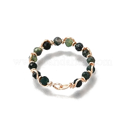 Кольцо на палец с плетеной бусиной из натурального драгоценного камня&nbsp;RJEW-TA00217-01