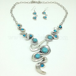 Комплекты из сплава в стиле бохо с волнистыми подвесками из синтетической бирюзы и плоских круглых висячих серег для женщин FS-WGC7E0A-01