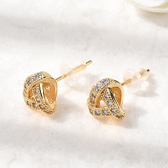 Серьги-гвоздики с латунным узлом и микропаве из прозрачных кубических цирконий&nbsp;EJEW-P331-04G