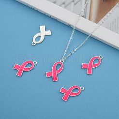 Сплавочные эмалевые подвески розовой ленты символа борьбы против рака молочной железы  &nbsp;X-ENAM-E262-S