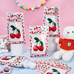 Прямоугольные пластиковые подарочные пакеты с принтом вишни и ручками-дырками&nbsp;ABAG-WH0032-101