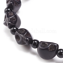 Эластичный браслет из натурального нефрита машан и синтетической бирюзы (окрашенной) из бисера BJEW-JB08377-03