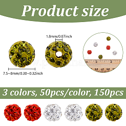 150 шт. 3-х цветные бусины-диско-шары со стразами RB-UN0001-17B