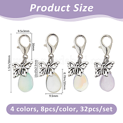 32 шт. 4-х цветная стеклянная каплевидная подвеска и бабочка в тибетском стиле из сплава&nbsp;HJEW-FH00184