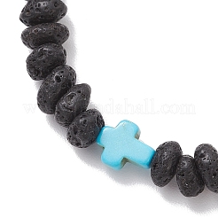 Браслеты из бисера с крестом из синтетической бирюзы и натуральными самородками лавы BJEW-JB12193-02