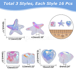 48 шт. 3-х видов полупрозрачных гальванизированных стеклянных кабошонов EGLA-CA0001-11