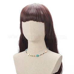 Колье черепахового цвета с синтетической бирюзой NJEW-TA00054