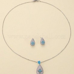 Комплекты из латунных подвесок и серег-гвоздиков с микропаве из кубического циркония FS-WGE5CB1-01