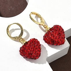 Серьги-гвоздики с застежкой-молнией в форме сердца из латуни и страз EJEW-K289-10G