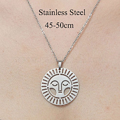 Ожерелье с полым солнечным кулоном из не тускнеющей нержавеющей стали 201 NJEW-OY001-72