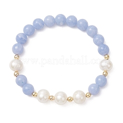 Браслеты из натуральных крашеных синих кружевных агатов и культивированного пресноводного жемчуга с круглыми бусинами для женщин&nbsp;BJEW-JB12706