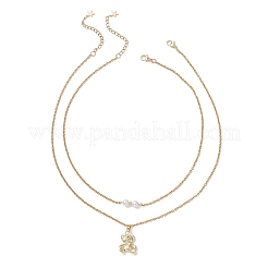 Двухслойные ожерелья из нержавеющей стали 304 с подвеской в виде медведя из сплава и белого круга для женщин&nbsp;NJEW-JN05758-01