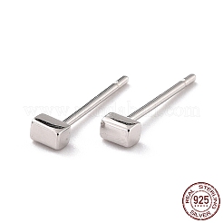 Антикоррозийные минималистичные прямоугольные серьги-гвоздики из стерлингового серебра с родиевым покрытием&nbsp;EJEW-I259-06P