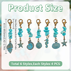 24 шт. 6 стиля подвесные украшения из сплава на тему океана&nbsp;HJEW-GO00216
