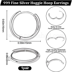 1 пара 999 изящных серебряных сережек-колец&nbsp;EJEW-BBC0001-39B