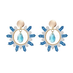 Серьги-гвоздики из латуни и стекла в форме капли&nbsp;EJEW-MZ00388-01