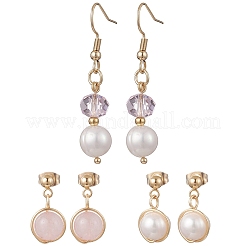 3 пара круглых серег из натурального культивированного пресноводного жемчуга из нержавеющей стали 304 EJEW-JE06817-02