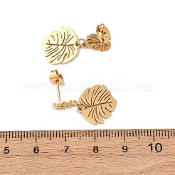 Серьги-гвоздики в форме листа из нержавеющей стали 304&nbsp;EJEW-F393-05G