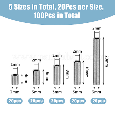 100 шт. 5-х видов трубчатых бусин из нержавеющей стали 304 STAS-DC0015-56-1