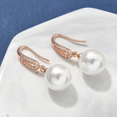 Круглые серьги-подвески с микропаве из латуни и прозрачными кубическими цирконами EJEW-D318-01RG-1