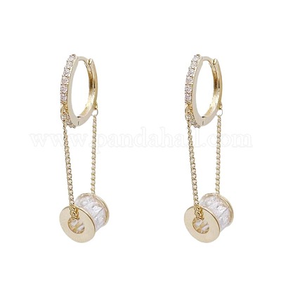 Серьги-кольца с латунными колоннами и микропаве из прозрачных кубических цирконий FS-WG79CEB-01-1