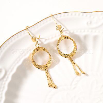 Элегантные и стильные латунные плоские круглые серьги-кольца с кисточками IA0853-1