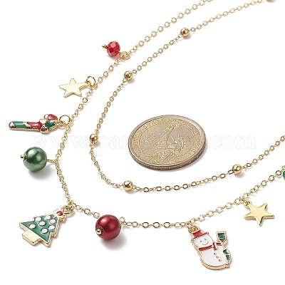 Двухслойное ожерелье из латунных спутниковых цепочек NJEW-TA00072-1