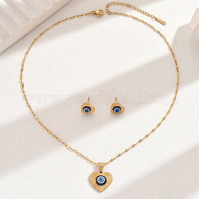 Винтажный комплект из 201 нержавеющей стали и пластика в форме сердца с отпугивателем сглаза JC7248-1