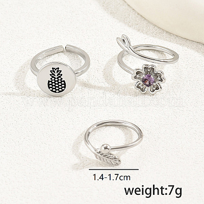 3 шт. 3 стиля латунные паве сиреневые кубические цирконии цветок лист ананас открытые манжеты для пальцев ног наборы для женщин HC0924-1