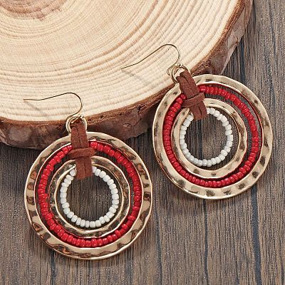 Плоские круглые серьги из сплава стеклянных бусин FS-WG07C70-03-1