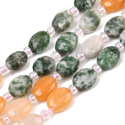 Нити из натуральных бусин: зелёной пятнистой яшмы&nbsp;G-Z135-A07-1