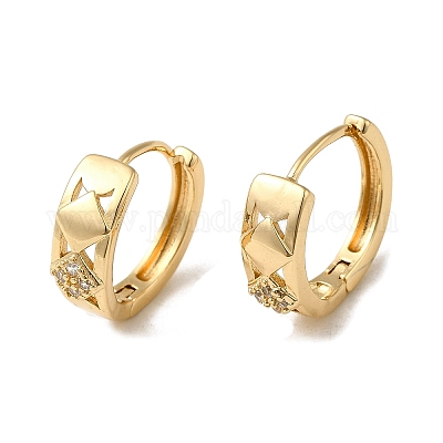 Серьги-кольца из латуни с микропаве из кубического циркония EJEW-L271-20KCG-09-1