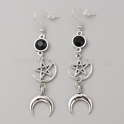 Серьги с подвесками в виде звезды из черной смолы и луны EJEW-WH0009-43-1